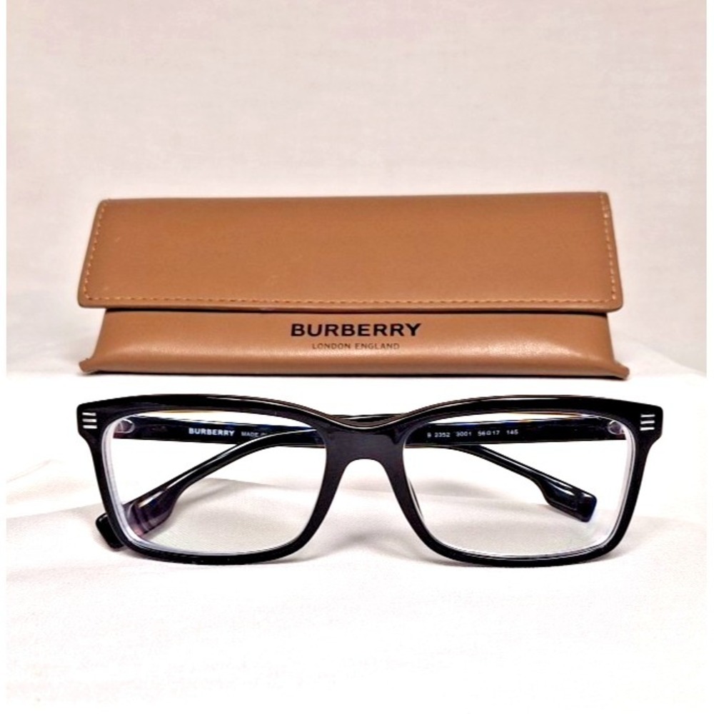 Burberry B 2352 3001 56/17 145 Men's Black Full Rim Eyeglasses ITALY